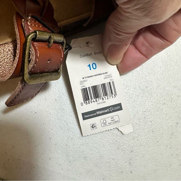 TIME & TRU Womens Brown Braided Leather Footbed Slides Slip On Sandals Size 10M - Picture 9 of 10